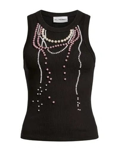 Des_phemmes Woman Tank Top Black Size 6 Cotton, Elastane In Multi