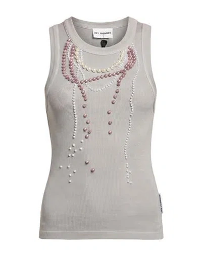 Des_phemmes Woman Tank Top Grey Size 6 Cotton, Elastane In Multi