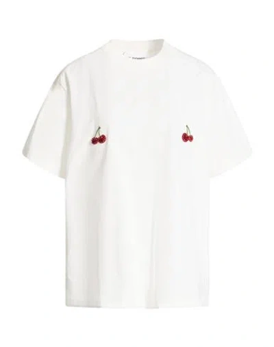 Des_phemmes Woman T-shirt Ivory Size 8 Cotton, Glass, Metallic Fiber, Polyester In White