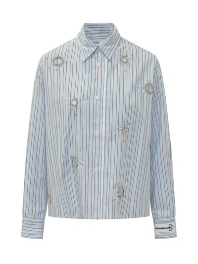 Des_phemmes Blue Embellished Stripes Shirt