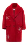 Des_phemmes Woolcloth Cocoon Coat With Spalsh Embroidery In Red