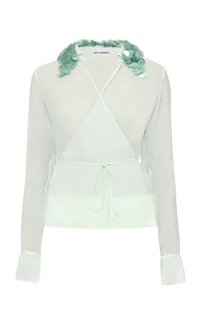 Des_phemmes Wrap Chiffon Top In Blue