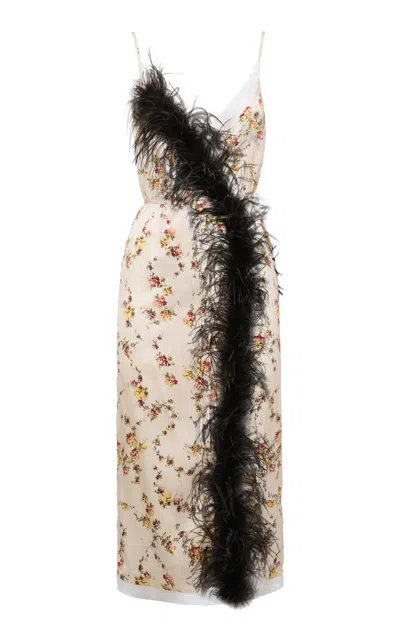 Des_phemmes Wrap Feathered Midi Dress In Multi