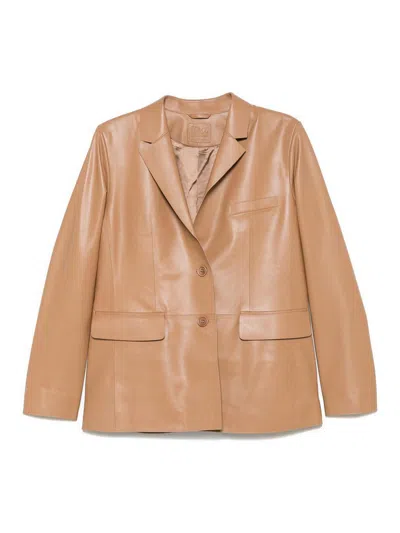 Desa 1972 Leather Classic Blazer In Brown