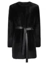 Desa 1972 Reversible Round Neck Shearling Caban In Black