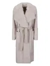 Desa 1972 Shearling Belted Coat In Gray
