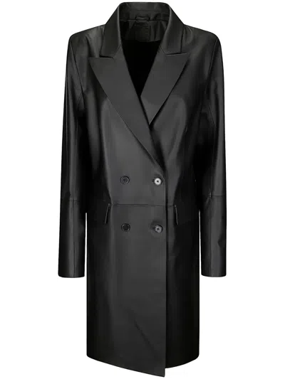 Desa 1972 Double-breasted Leather Coat In Black