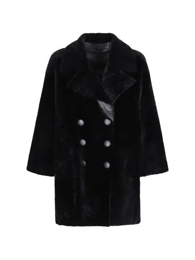 Desa 1972 Double-breasted Shearling Coat In Black