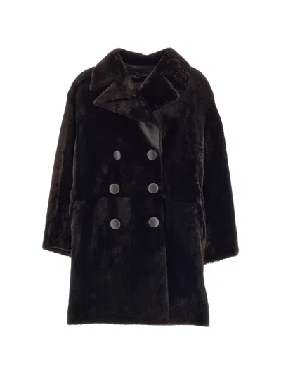 Desa 1972 Double-breasted Shearling Coat In Brown