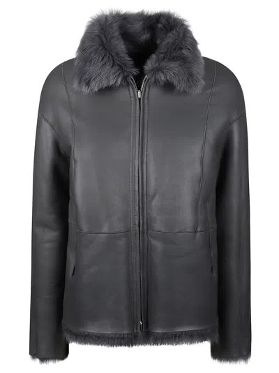 Desa 1972 Fur Coated Collar Jacket In Anthracite