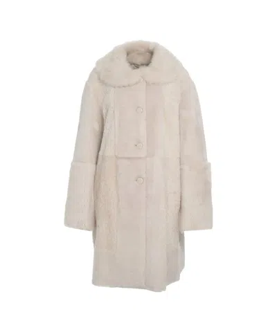 Desa 1972 Lamb Leather Coat With Voluminous Collar And Unique Textures In Neutral