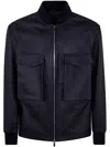 Desa 1972 Leather Patch Pocket Bomber Jacket In Midnight Sky Light Grey