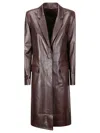 Desa 1972 Leather Lapel-collar Coat In Burgundy