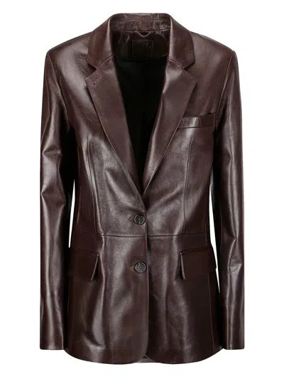 Desa 1972 Notched-lapel Leather Blazer In Brown