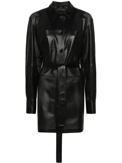 Desa 1972 Perforated Leather Shirt Jacket In Black