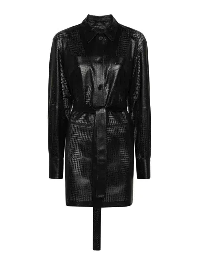Desa 1972 Perforated Leather Shirt Jacket In Black  