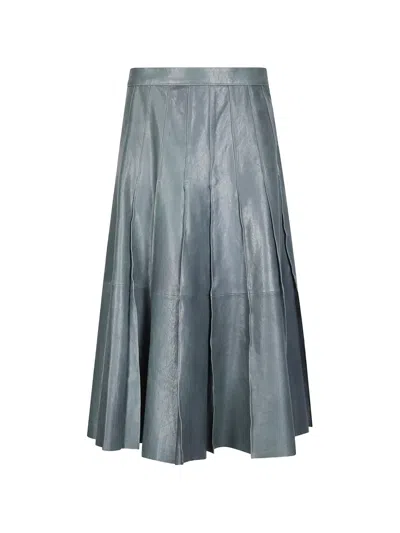 Desa 1972 Pleated Leather Midi Skirt In Silver