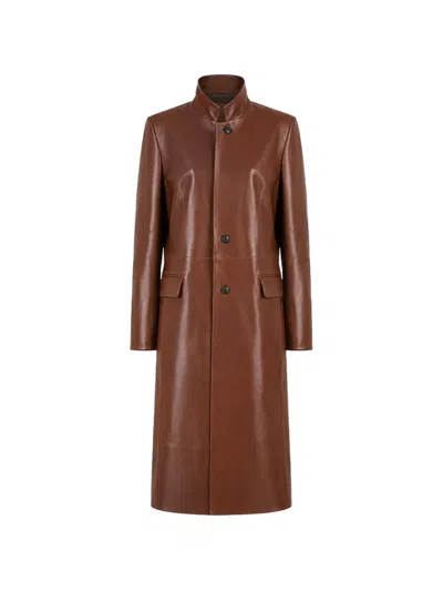 Desa 1972 Redingote Leather Coat In Brown