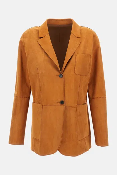 Desa 1972 Reversible Leather Blazer In Orange