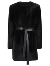 Desa 1972 Reversible Round Neck Shearling Caban In Black
