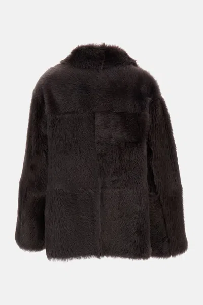 Desa 1972 Reversible Shearling Boxy Jacket In Brown
