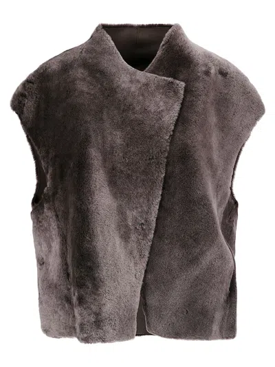 Desa 1972 Reversible Shearling Cropped Gilet In Brown