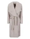 Desa 1972 Shearling Belted Coat In Gray