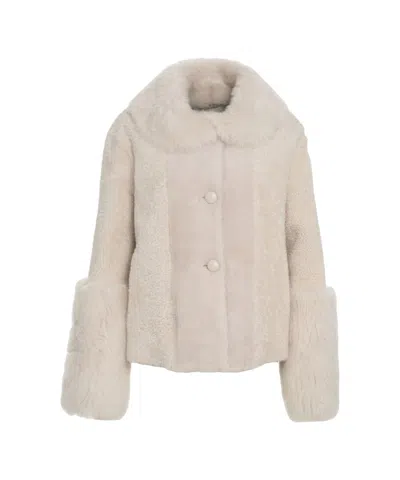 Desa 1972 Shearling Coat With Plush Collar And Wide Cuffs In Multi