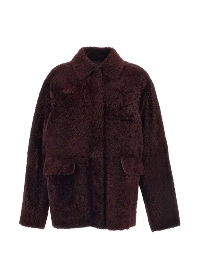 Desa 1972 Shearling Oversized Jacket In Burgundy