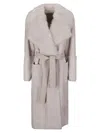 Desa 1972 Shearling Belted Coat In Gray