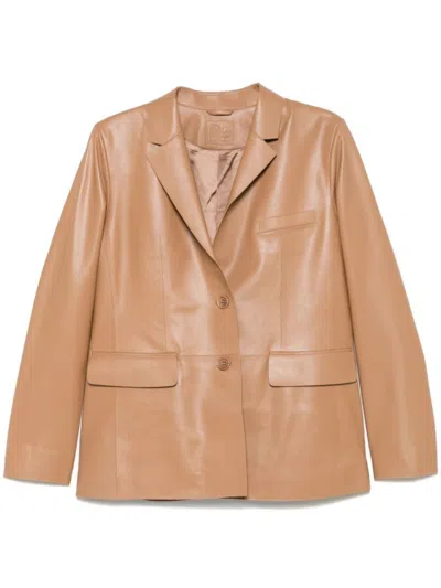 Desa 1972 Tailored Leather Blazer With Structured Shoulders In Brown