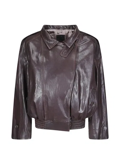Desa 1972 V-neck Leather Jacket In Brown