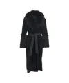 Desa 1972 Voluminous Black Fur Coat With Generous Collar And Waist Belt In Black
