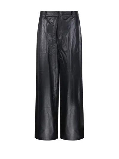 Desa 1972 Wide-leg Leather Pants With Polished Finish In Black