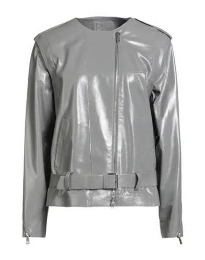 Desa 1972 Woman Jacket Grey Size 6 Leather In Gray