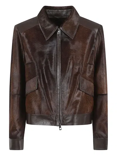 Desa 1972 Zip-fastening Leather Jacket In Brown