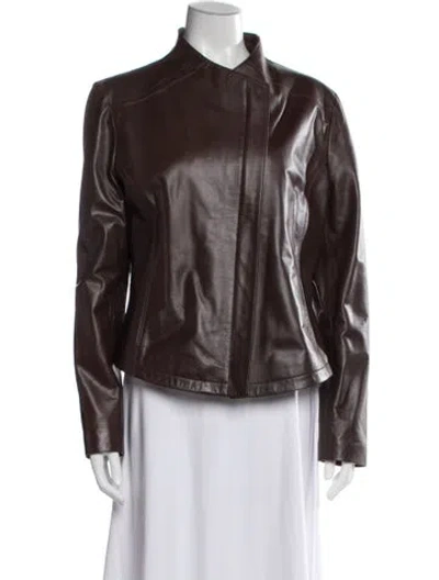 Pre-owned Desa Collection Leather Biker Jacket In Brown