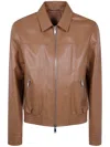 DESA LEATHER FITTED BOMBER JACKET,K14484 TOBACCO