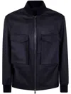 Desa Leather Patch Pocket Bomber Jacket In Blue