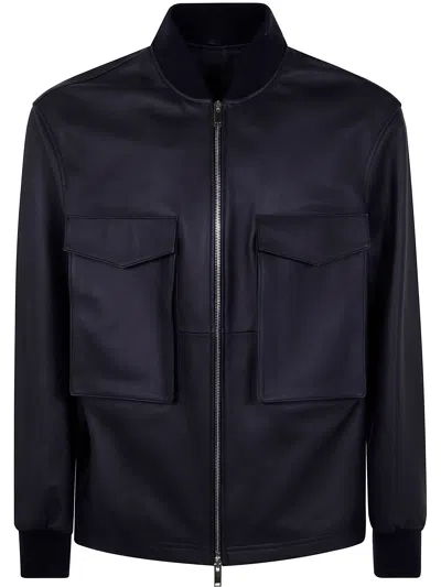 DESA DESA LEATHER PATCH POCKET BOMBER JACKET