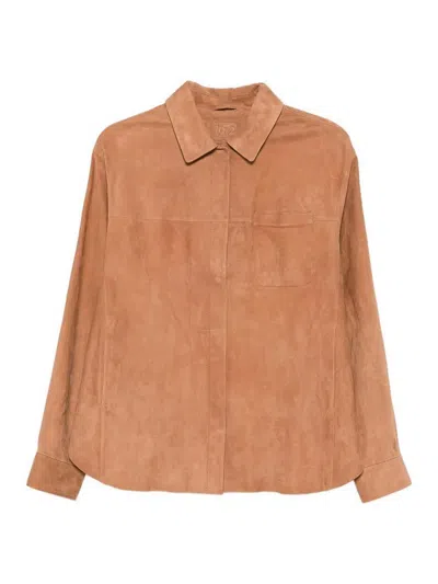 Desa Leather Shirt Jacket In Orange