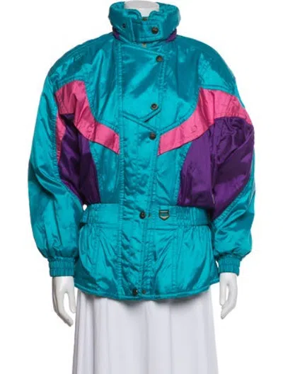 Pre-owned Descente Colorblock Pattern Performance Jacket In Blue