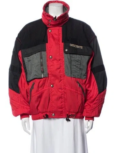 Pre-owned Descente Colorblock Pattern Performance Jacket In Red