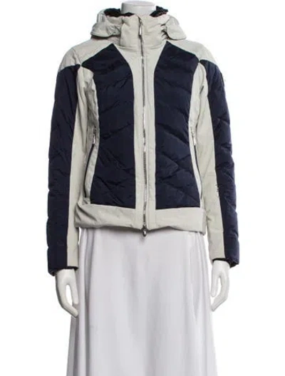 Pre-owned Descente Nylon Colorblock Pattern Down Jacket In Blue