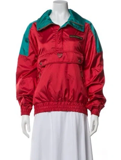 Pre-owned Descente Nylon Colorblock Pattern Jacket In Red