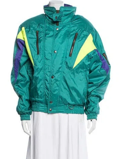Pre-owned Descente Nylon Colorblock Pattern Performance Jacket In Green