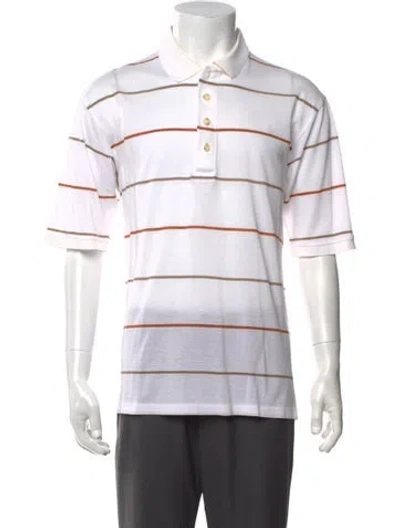 Pre-owned Descente Striped Collar Polo Shirt In White