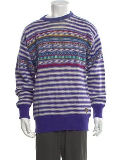Pre-owned Descente Striped Crew Neck Pullover In Purple