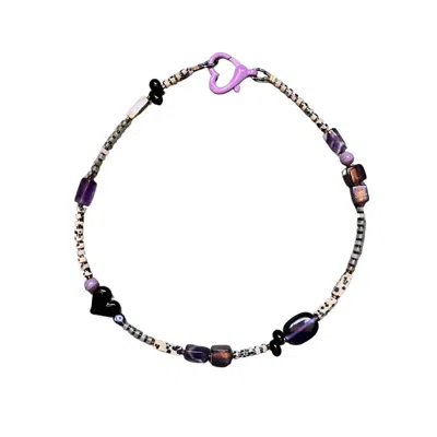 Desert Lobby Women's Black / Purple Voodoo – Gemstone Necklace With Black Heart & Purple Glass Beads