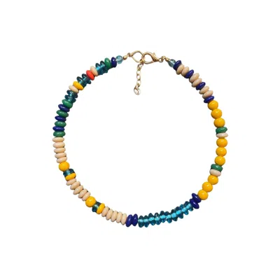 Desert Lobby Women's Blue / Neutrals / Yellow Jolene - Bold & Colorful Handmade Beaded Glass Necklace In Multi
